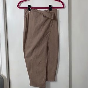 Fashion Nova beige asymmetrical midi pencil skirt